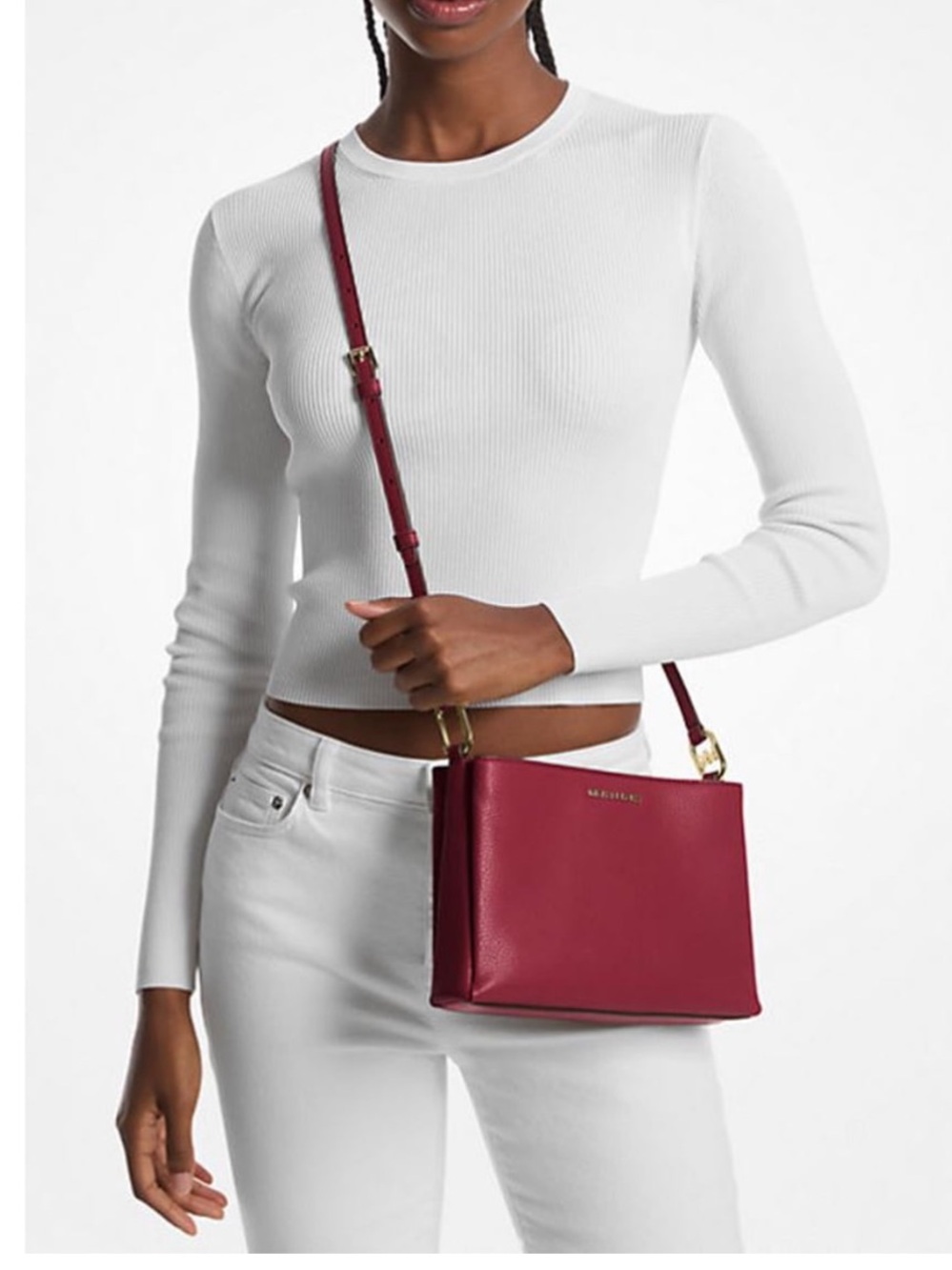 Michael Kors Trisha Medium Crossbody Bag-Cherry - Picture 16 of 16